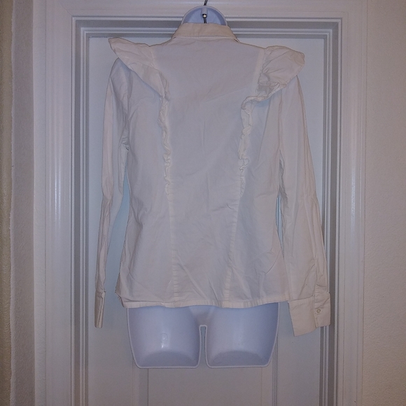 Olivia Culpo White Ruffle Button Down Shirt - Picture 7 of 8